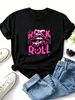 Women Crew Neck Short Sleeve T Shirt Rock Roll Leopard Lips Graphic Tee Retro Rock Music Loose Casual Streetwear Summer Tops_ecoleips.com
