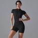 New Summer Zipper Short Sleeve Shorts Yoga Jumpsuit Women Dance Fitness Tight Sports Bodysuit_ecoleips.com