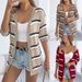 Real Shot Of 2026 Spring/summer Casual Striped Hollow-out Sleeveless Knit Cardigan For Vacation, Independent_ecoleips.com