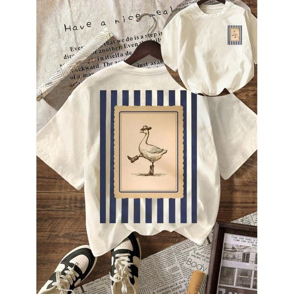 European Size Pure Cotton Comical Western Cowboy Goose Print Short Sleeve Casu_ecoleips.com