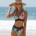 Women's Sexy Rainforest Printed Bikini European American Style Two Piece Backless Swimsuit with Ribbon_ecoleips.com