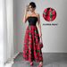 European And American 2025 Spring And Summer New Elegant Ladies Rose Print Splicing Short Chest Wrap Sexy Dress_ecoleips.com