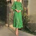 Women's Clothing Long Sleeved Dress Female Waist Embroidery Medium Length Green Skirt_ecoleips.com