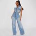 Women's Stretch Washed Denim Jumpsuit - High Waist Slim Fit Loose Straight Leg Romper - Light Blue_ecoleips.com