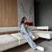 Women's Clothing Washed Distressed Sweater Suit Women's Long Sleeved Zipper Hooded Top Straight High Waist Casual Sweatpants_ecoleips.com