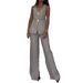 2024 European And American Cross-Border Women's Fashion Elegant Solid Color V-Neck Sleeveless Vest High-Waisted Wide-Leg_ecoleips.com