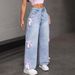 Women's Clothing Women's Bow Detail Straight Leg Jeans - High Waist Loose Wide Leg Pants For Casual Streetwear (Light Blue/ Dark Blue, Sizes 27-30)_ecoleips.com