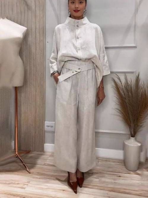 Women's Clothing Solid Color Loose Versatile Tops High Waist Wide Leg Casual Pants Suit_ecoleips.com