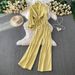 Sun Protection Two-Piece Set – Oversized Button-Down Shirt With Drawstring Waist & High-Waisted Wide-Leg Pants_ecoleips.com