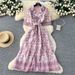 Floral Print Midi Dress – Elegant Wrap Dress With Belted Waist & Notched Collar – Timeless Feminine A-Line Dress For Work & Weekend_ecoleips.com