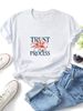 Trust The Process Watercolor Lily Slogan Print Minimalist T-Shirt, Women Oversized Soft Cotton Tee, Motivational Daily Casual Streetwear Top_ecoleips.com