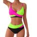 American Style Color Matched Bikini Split Swimsuit For Women Sexy Sleeveless Wire-Free Beachwear For Hot Spring_ecoleips.com