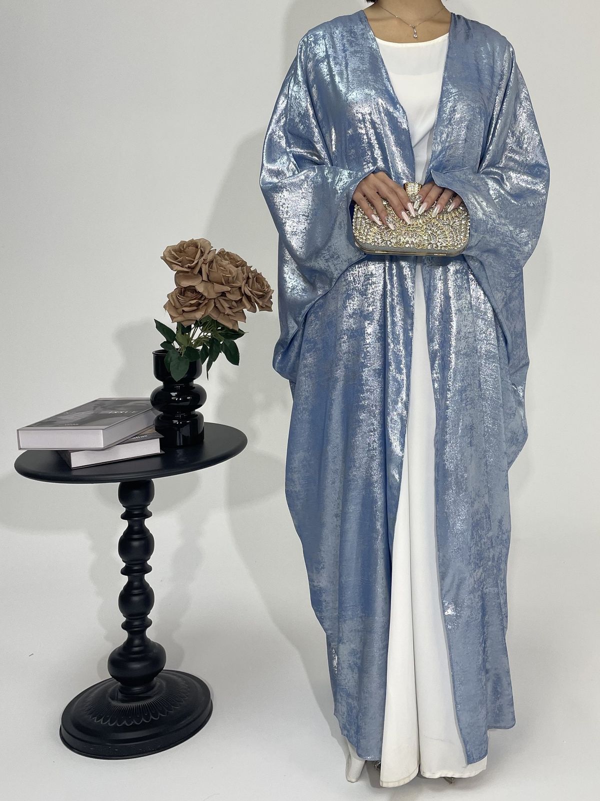 Women's Muslim Clothing Abaya Reflective Jacket Solid Color Long Skirt Dress Robe_ecoleips.com