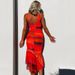 Women Stylish Figure‑Flattering Mermaid Dress With Spaghetti Straps, Deep V‑Neck, All‑Over Print & Open‑Back Design_ecoleips.com
