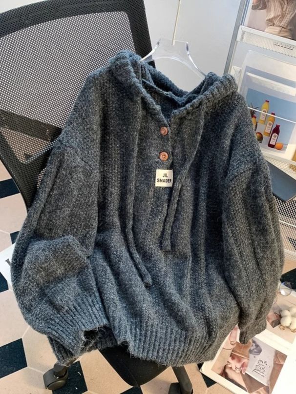 K Lazy Style Hooded Sweatshirt, Women's New Jacket, Knitted Sweater, Long Sleeved Top_ecoleips.com