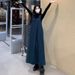 Autumn New Korean Fashion Striped Strap Black Sweater 2-Piece Set Maternity Dress_ecoleips.com