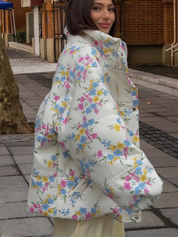 Women's Casual Fashion Zippered Cotton Padded Jacket Warm Printed Outerwear For Spring/Autumn Versatile Street Style_ecoleips.com
