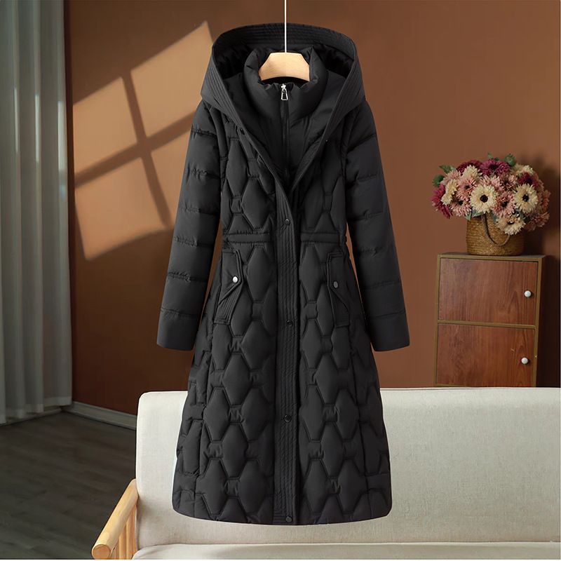 Women's Detachable Hooded Long Puffer Coat With Waist Tie - Winter Warm Quilted Jacket In Solid Colors (Black, Beige, Coffee, Angora Red)_ecoleips.com