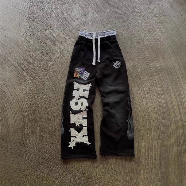 Trendy High-Waist Printed Pants for Men And Women Casual Loose Straight Leggings European American Street Style_ecoleips.com