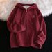 Real Shot Of Women's Hooded Zip-up Fleece-lined Thickened Sweatshirt For Autumn And Winter, Loose Long-sleeve Top,_ecoleips.com