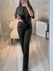 Women's Casual Solid Color Two Piece Set Round Neck Short Sleeved Top And High Waisted Straight Leg Pants Style Autumn Trend_ecoleips.com