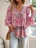 Bohemian Floral Print V-Neck Blouse – Long Sleeve Wrap Front Tunic Top With Tie Detail (S-XXL, 6 Colors)_ecoleips.com