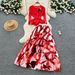 Women's Clothing Style Three-Dimensional Flower Waist Irregular Pleated Top High Waist Printed Pleated Skirt_ecoleips.com
