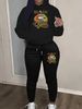 Women's Autumn And Winter Fashion Casual BLACK Queen Pattern Printed Thick And Plush Warm Hooded Sweatshirt+sports Pants Set-771_ecoleips.com