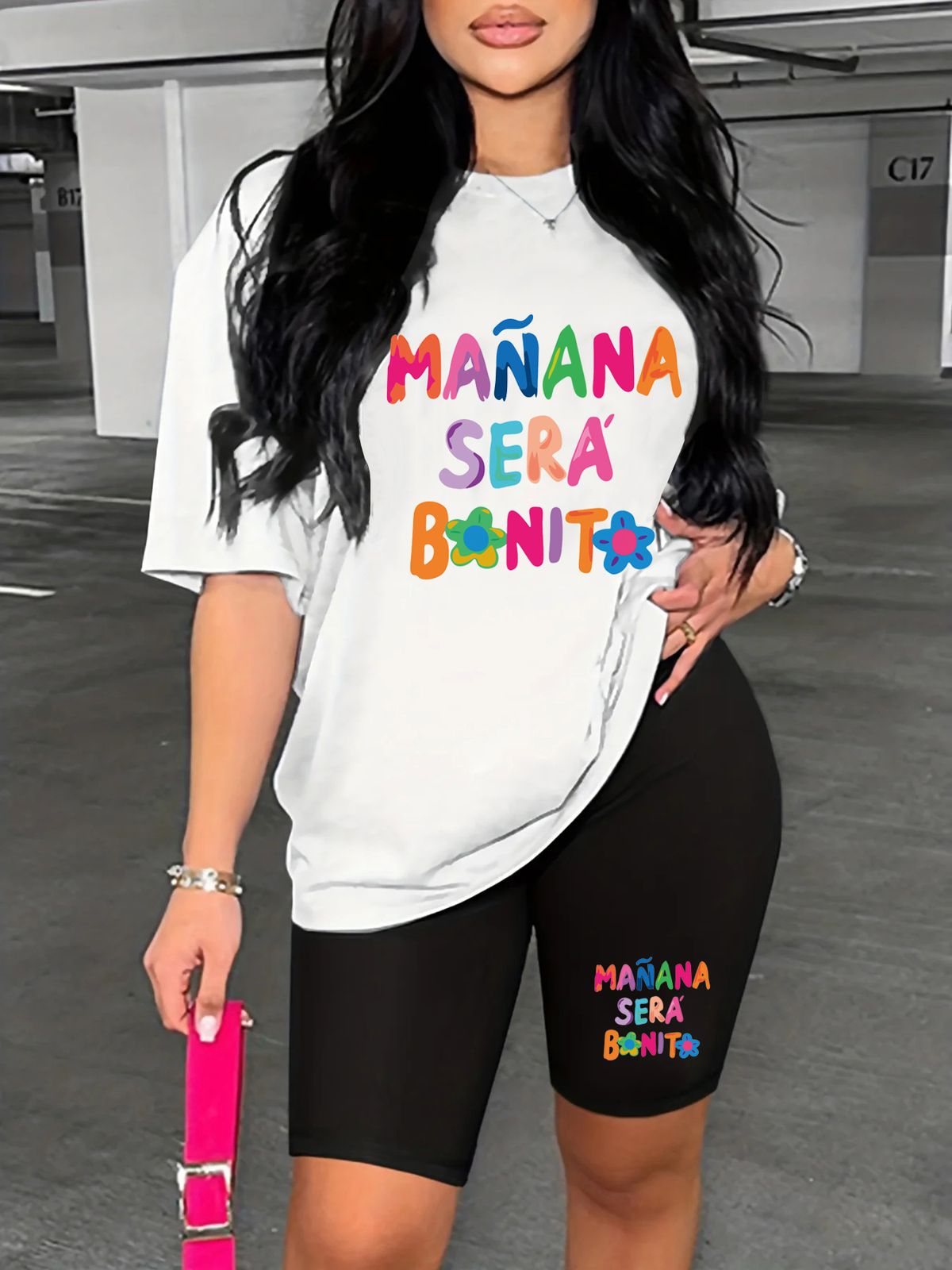 Summer Women's Casual Fashion MANANA Letter Print Loose T-shirt+shorts Two-piece Sportswear Suitable For Daily Wear-104_ecoleips.com