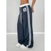 Women's Clothing Casual Pants For Women High Waist Drape Loose Straight Sports Sweatpants Striped Stitching Wide Leg Long Pants_ecoleips.com