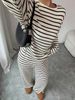 Women's Casual Loose Fitting Striped Trousers Suit with Tie Waist round Neck Long Sleeved Top European And American Style Autumn Winter Collection_ecoleips.com