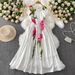 French Style Women's Vintage Dress Pink Floral Slim Fit Waist Defining Full Skirt Youthful Long New 2025_ecoleips.com