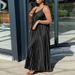 plus Size Women's Casual V Neck Pleated Suspender Dress European American Style Spring Autumn Regular Thickness_ecoleips.com