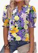 Women's Casual Floral Shirt V Neck Puff Short Sleeve Spring Summer Fashion Bohemian European American Style Top_ecoleips.com