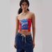 American Street Style Retro Off-Shoulder Slim Fit Bandeau Top for Women Color Block Base Layer with Letter Print Hot Girl Trend_ecoleips.com