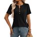 Women's Clothing Summer Short Sleeve T-Shirt Fashion Button Top Spring Layering Piece Solid Color American Style_ecoleips.com