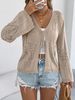 K Casual Solid Color Laced Strapped Flared Sleeve Knit Sweater Resort Cardigan_ecoleips.com