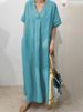 2025 New Women's Clothing Casual Short Sleeved V Neck Discount Solid Color Multi Color Women's Dress_ecoleips.com