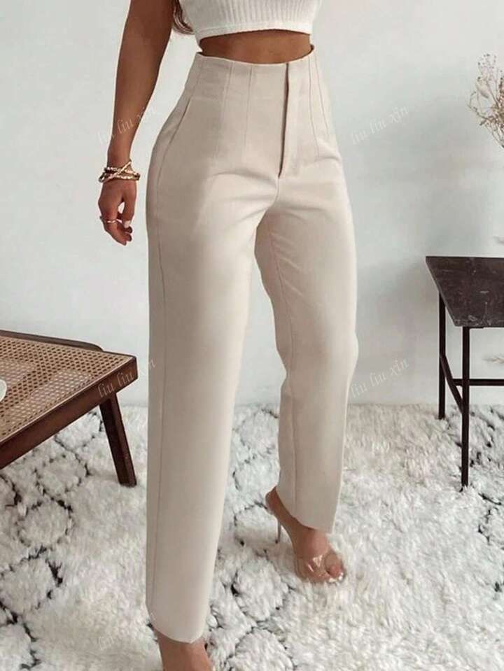 High-Waisted Wide Leg Pants In Beige - Stretchy Straight Leg Cropped Trousers For Women (XS-XL) | Comfortable & Stylish Casual Pants_ecoleips.com