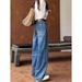 Vintage Blue Wide-Leg Jeans For Women - High Waist Loose Fit Plus Size Denim Pants High-Waist Magic_ecoleips.com