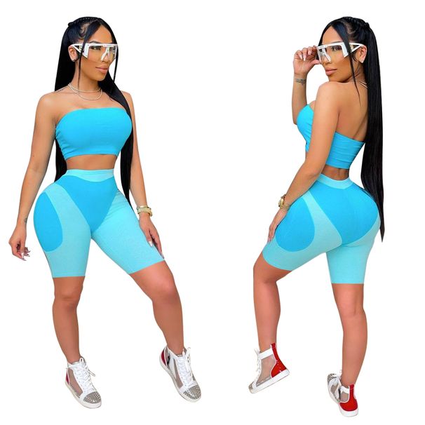 "Women's Summer Bandeau Two-Piece Set – Tight-Fitting Color Block Pant Outfit For Spring & Autumn"_ecoleips.com