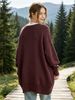 Wine Red Deep V Multi Pocket Pit Rib Knit Tunic Sweater, Oversized Loose Lightweight Breathable Soft Skin-touch Long Sleeve Pullover_ecoleips.com