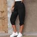 Women's Summer Casual Cropped Pants Elastic Waist Fashionable American Style Trendy Bottoms_ecoleips.com