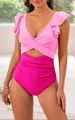 Verve 2024 New Conservative One-Piece For Women With Ruffle Cross Hollow Bikini Swimsuit_ecoleips.com