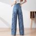 High-waisted Wide-leg Pants Women's New Summer 2026 Fashion Temperament Versatile Hollow Lace Patchwork Denim Drape Pants_ecoleips.com