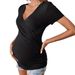 Women's Clothing Summer Cross Waist Slim V Neck Solid Color High Elastic Yoga Fitness Design Pregnant Women T Shirt Tops_ecoleips.com