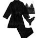 Aria Basics New European And American Style Homewear Pajamas 4-Piece Lace Satin Camisole Women's Summer Set Robe Shorts Wholesale_ecoleips.com