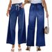 Women's Clothing Elastic Drawstring Wide Leg Straight Denim_ecoleips.com