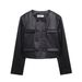 ZADATA Spring New Women's Fashion Simple Versatile Short Leather Button Jacket And Skirt Set_ecoleips.com