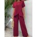 Women's Clothing Two Piece Suit Short Sleeved Pullover Round Neck Loose Casual Irregular Suit_ecoleips.com